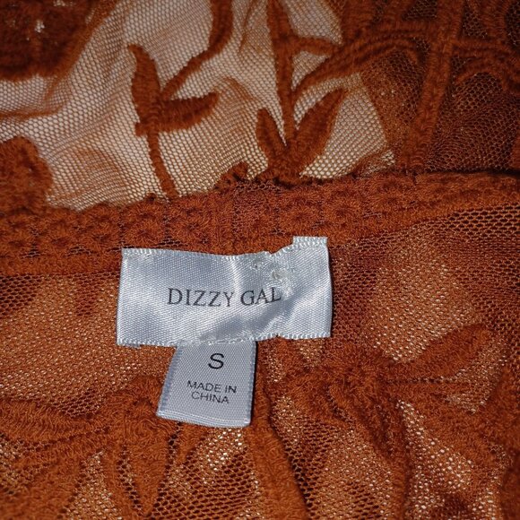 Dizzy Gal Embroidered Floral Lace Kimono Duster Rust Brown Womens S Boho Indie - Picture 3 of 6